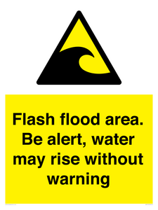 Flash flood area. Be alert, water may rise without warning
